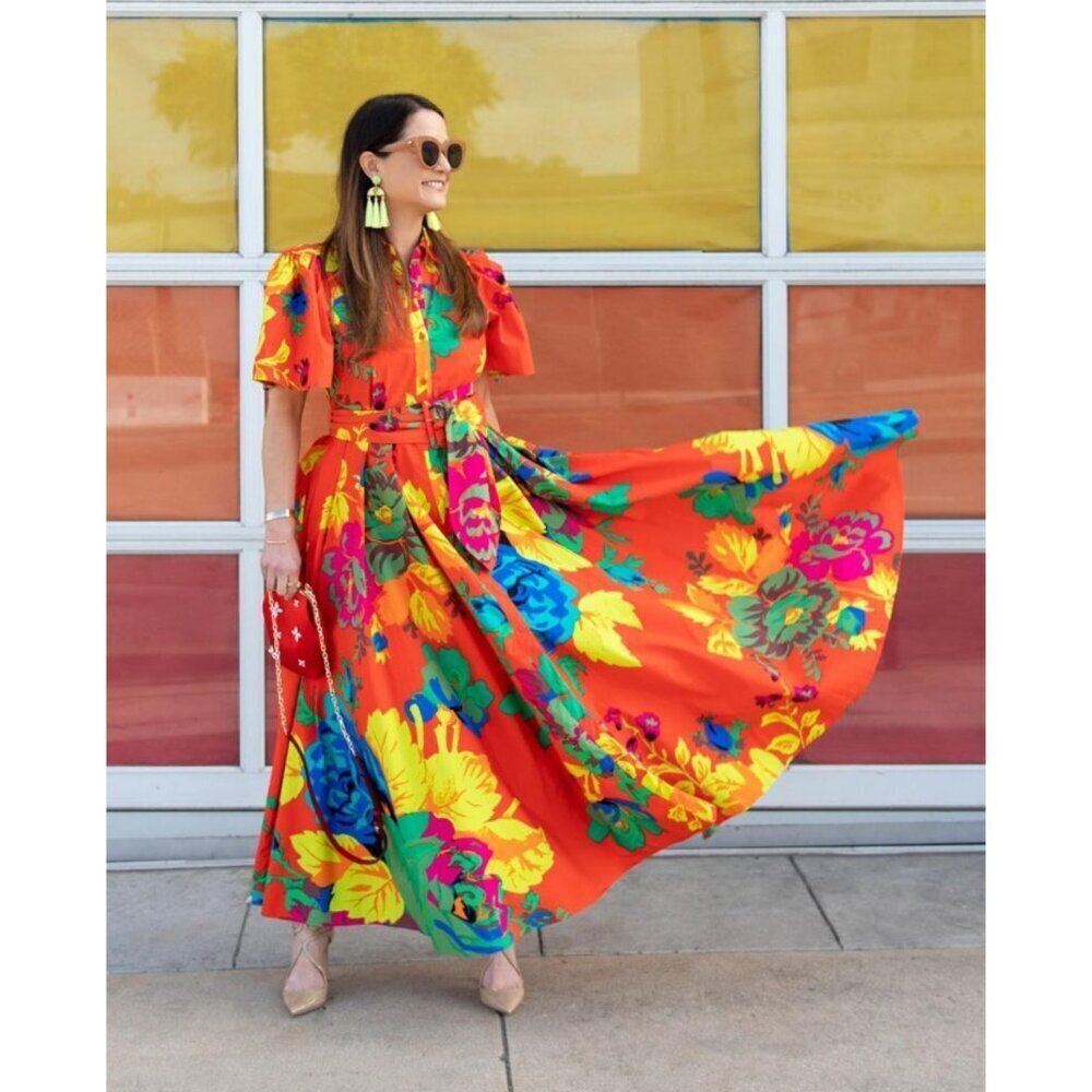 Christopher John Rogers X Target Floral Maxi Shirt Dress 4 Puff Sleeves - Picture 11 of 12